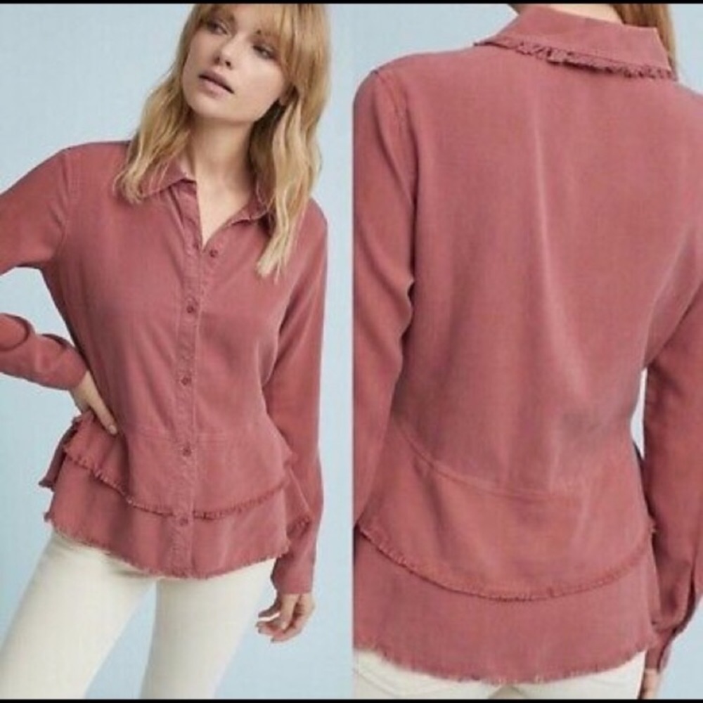 Cloth & Stone Peplum Frayed Button Up